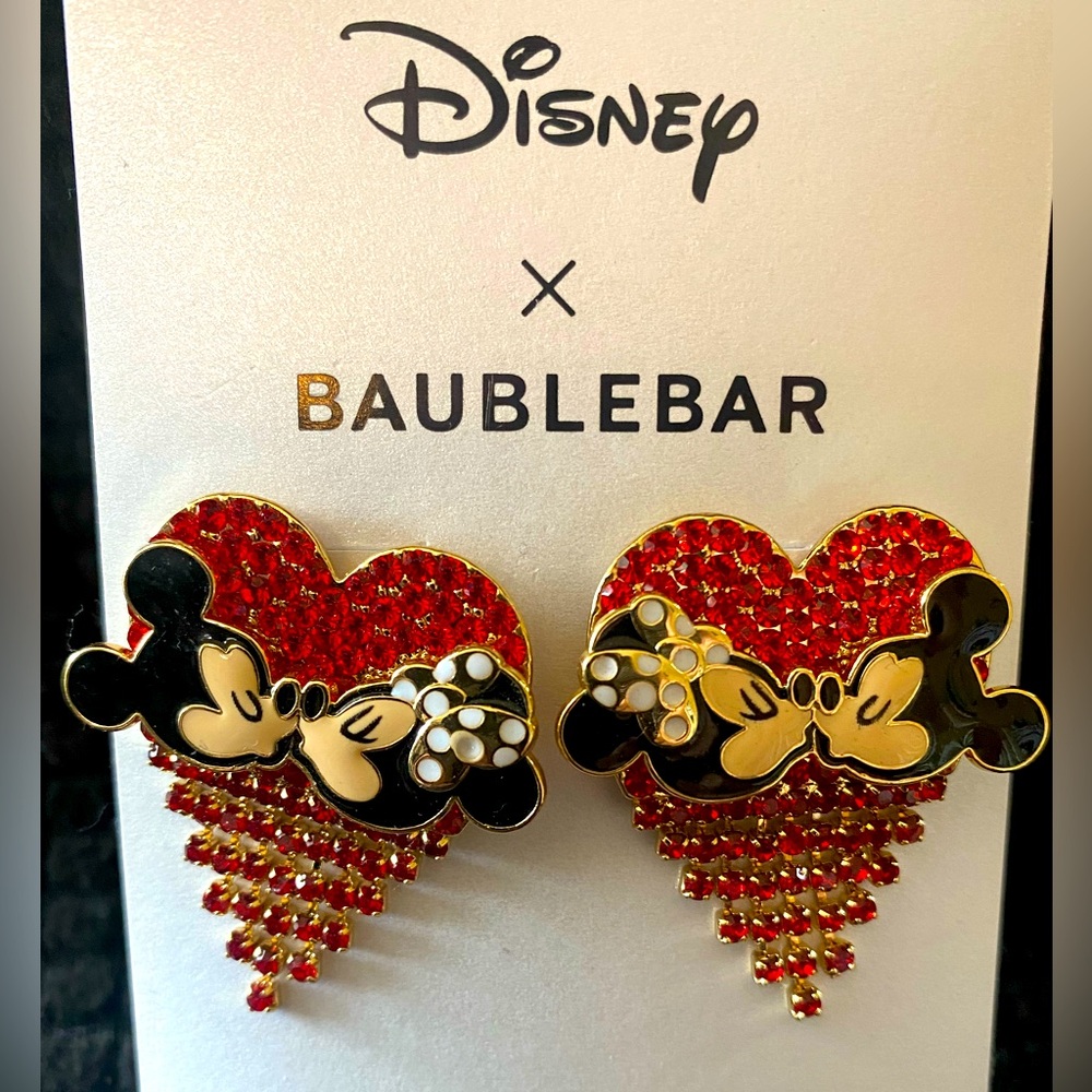 Disney Baublebar Mickey and Minnie Mouse Kissing Red Dangling Earrings